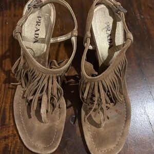 Prada Women's Brown Fringe Sandals